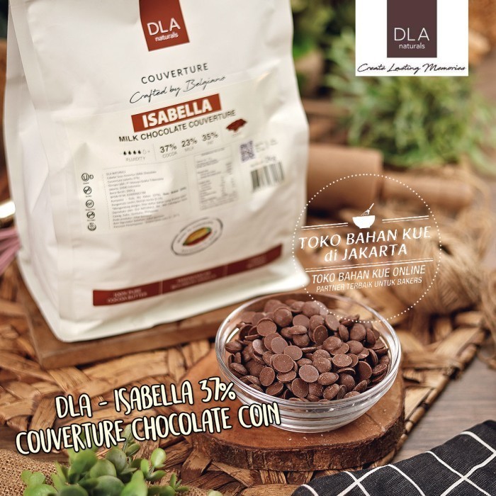 

DLA Chocolate – Milk Couverture Coin ISABELLA 1kg Cokelat Susu Baking