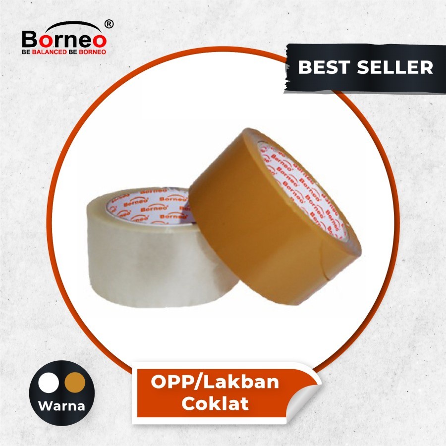 

(ROLL/PCS) BORNEO OPP/ ISOLASI/ Lakban Bening / Coklat 48 mm x 90 Yard