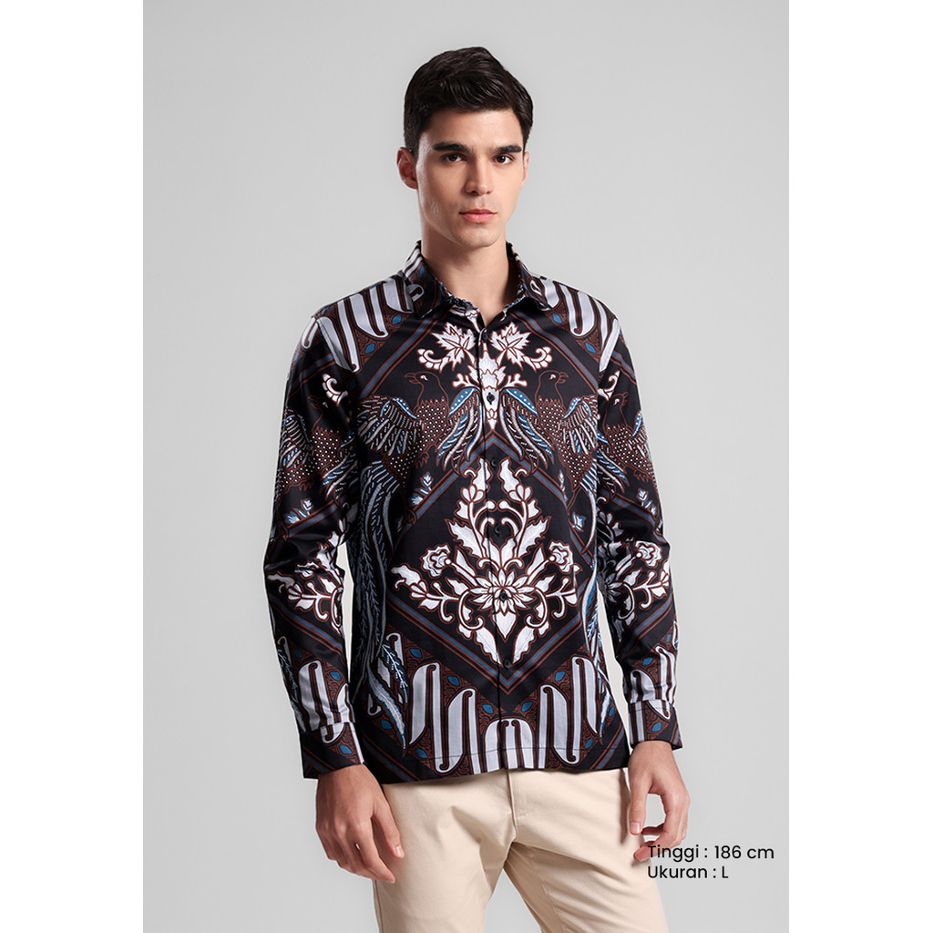 MANZONE - Kemeja Batik Lengan Panjang Pria Angsa Modern Fit - Navy