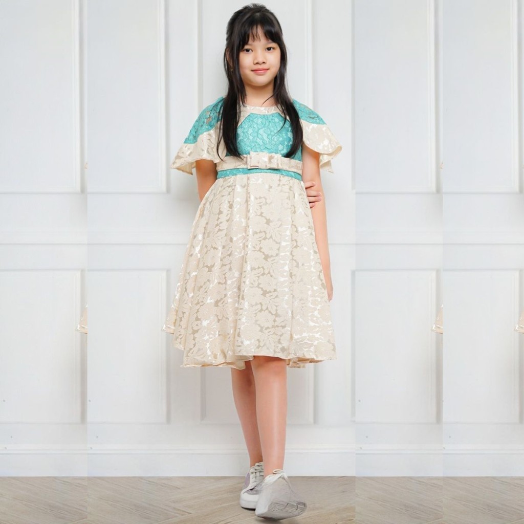 Gaun Pesta Anak Perempuan Rok Mekar Jacquar Motif gliter Import Mix Brukat Korneli Berkualitas-COD