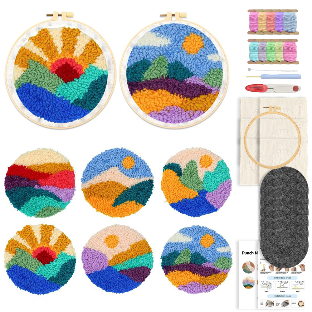 

SDOYUNO Landscapes Punch Needle Coasters Kit Adults Beginners 6 Pcs DIY Easy Coaster Embroidery Set for Starter Art Craft