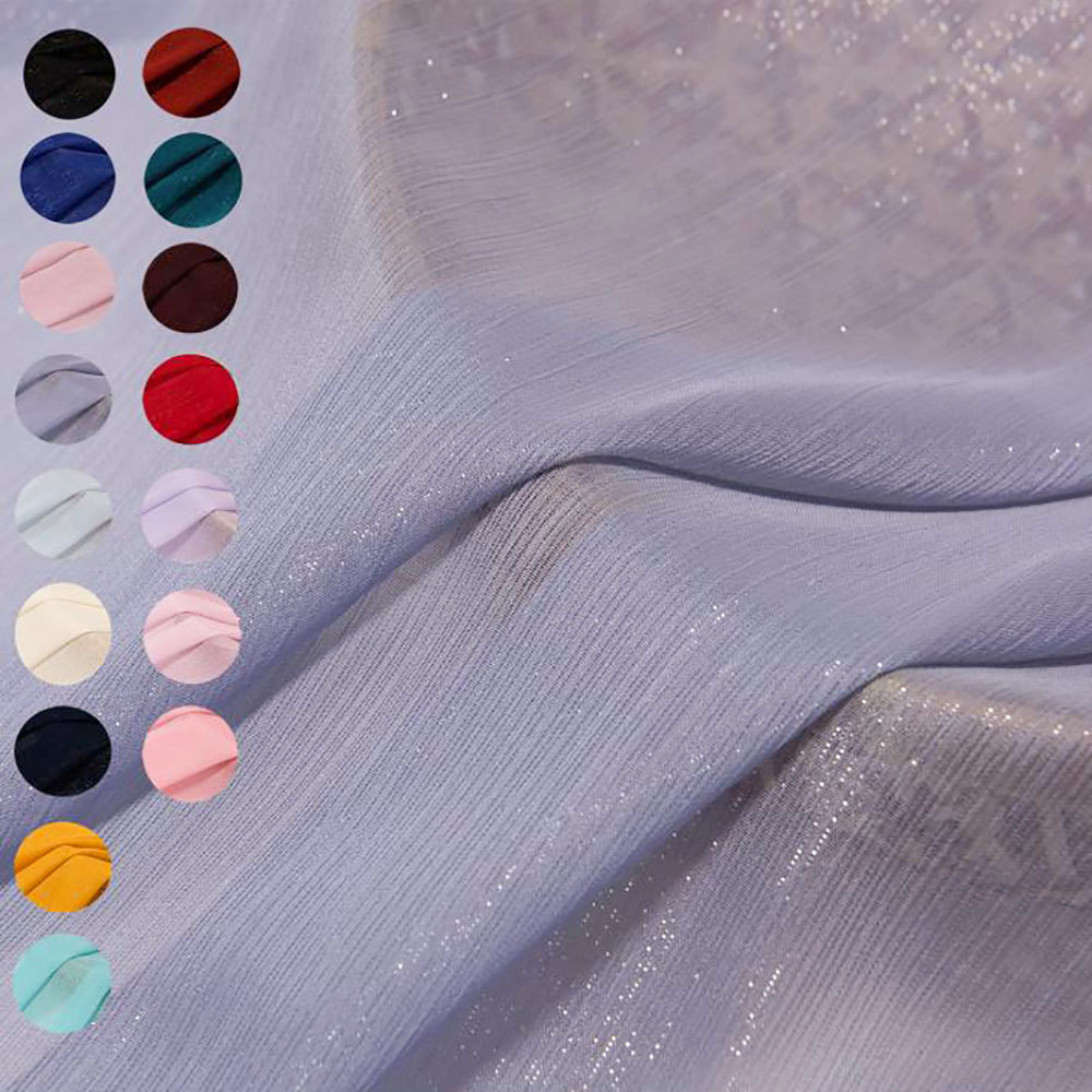 

Silver Glitter Wrinkled Hemp Shiny Sheer Crepe Plain Chiffon Thin Fabric Lightweight Costume Sewing Dress Shirts Clothing DIY