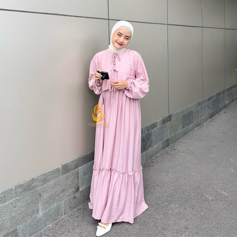 SS - Haura Dress Set Inner Outer Crop - Dress 2in1 Polos - Gamis Wanita Casual