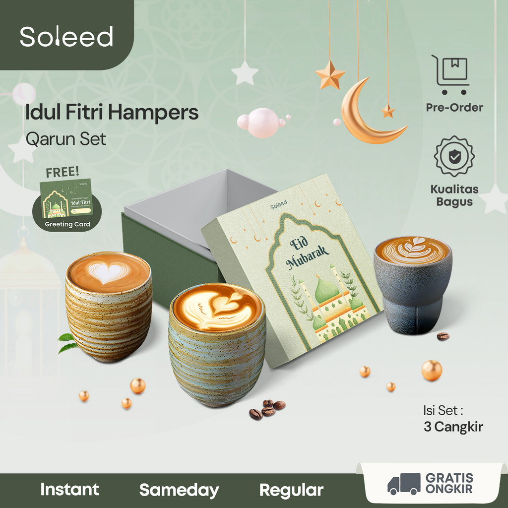 

MEMELASHOP Hampers Idul Fitri Parsel Ramadhan Cangkir Gelas Keramik | Qarun Set
