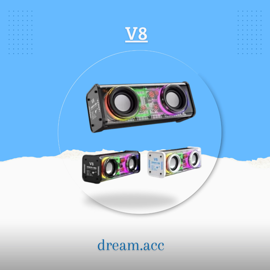 JBK V8 Speaker Bluetooth Portabel Baru Transparan Mech Audio Dua Mesin Cahaya 360° Terlaris