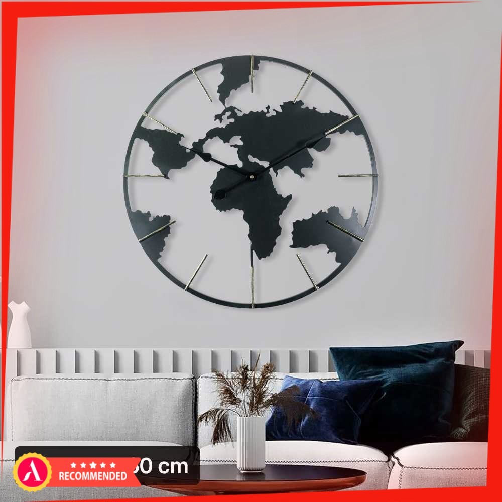 OUGWA Jam Dinding Besar Globe Design Iron Silent Movement 60cm - OG-55