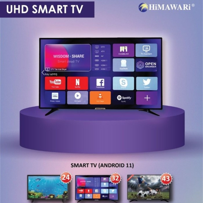 HIMAWARI SMART ANDROID (LED 24")/TV 24IN ANDROID MURAH GARANSI RESMI /HIMAWARI SMART TV 24 DN4T 24 I