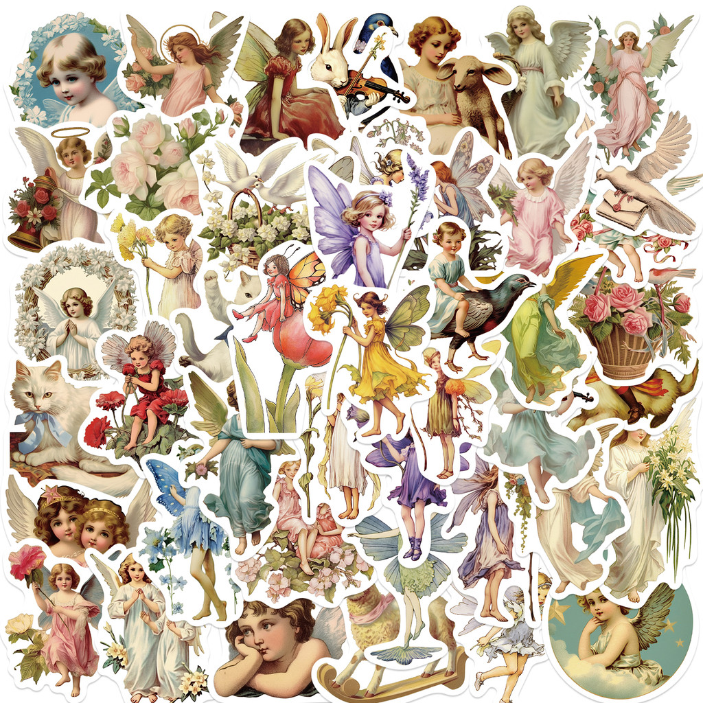 

50PCS Oil Painting Elf Fairytale Cute Angel Stickers Decoration Skateboard Laptop Bike Suitcase Wall Decals Cartoon Toys