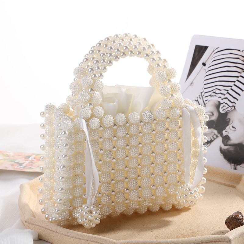 Noble Crystal Beaded Evening Bag Wedding Clutch with Pearl Chain New handmade Pearl chain shoulder b
