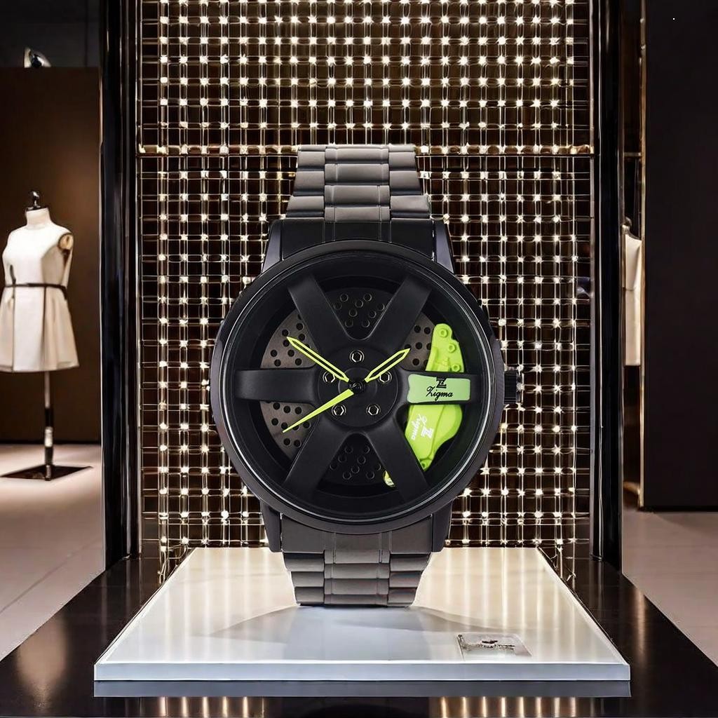 Jam Tangan ZIGMA T37 Premium - Tali Stainless Steel Hitam Dengan Jarum Hijau - Fashion Unisex Pria &