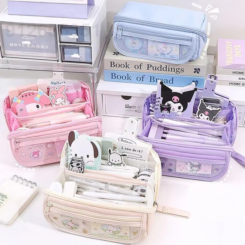 

Sanrio Large Capacity Pencil Case Stickers Kuromi Cinnamoroll Pachacco Student Pencil Bag Pen Case Stationery School Supplies