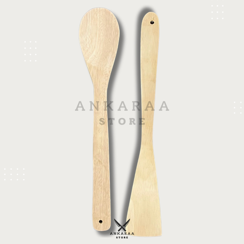 Set Paket Sodet Spatula Kayu Putih Segi Bulat / Sodet Kayu Spatula Kayu / Sodet Pengaduk Irus / Spat