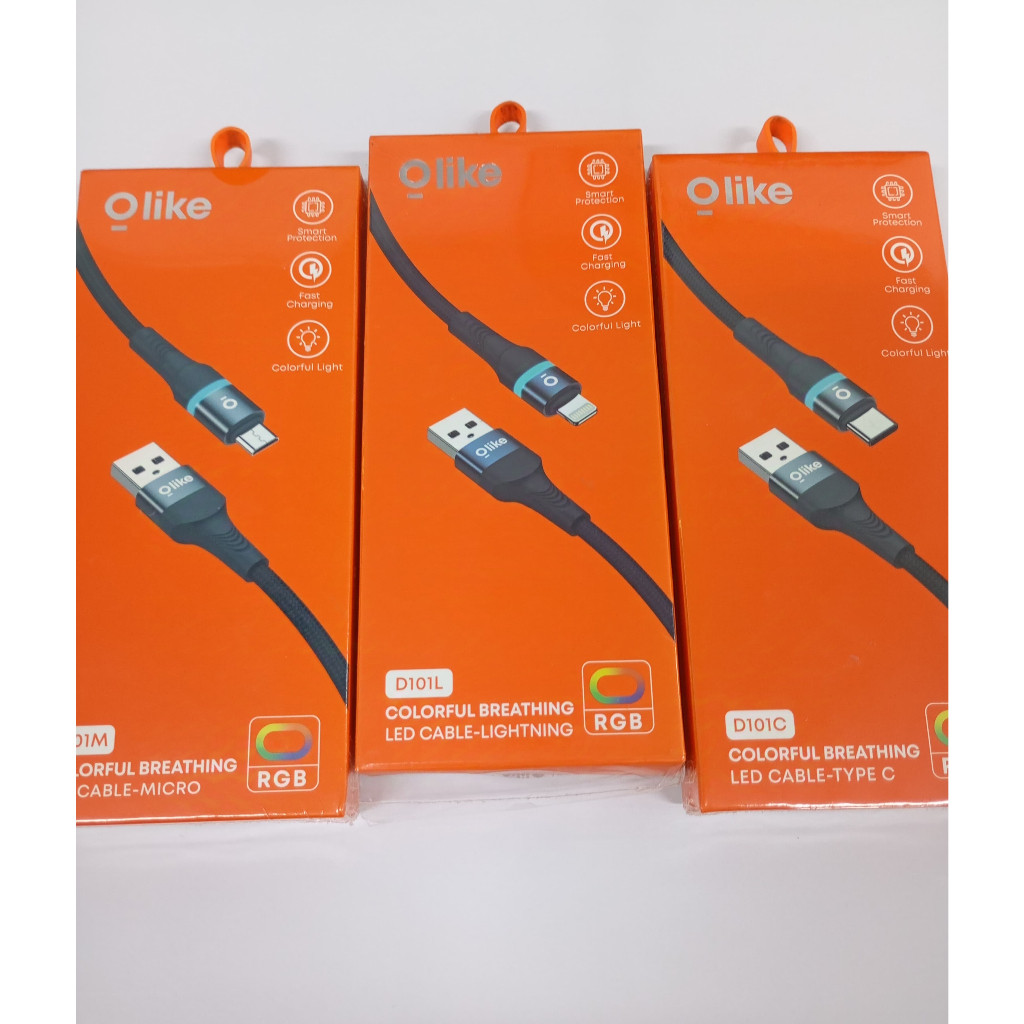 OLIKE D101M D101C D101L Kabel Data Charger Micro Type C Lightning Fast Charging LED