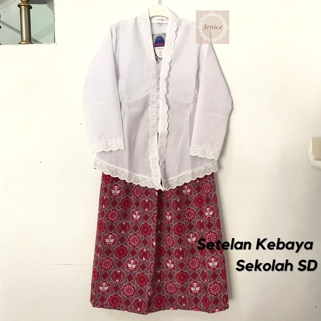 Setelan Kebaya Anak Putih Merah Hijau Seragam Sekolah TK SD Pakaian Baju Adat Perempuan Sunda Encim