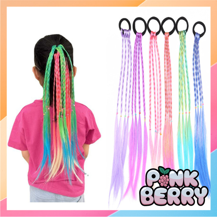 Pink Berry F6408 Wig Rambut Palsu Motif Kepang / Hair Extension Warna Warni / Rambut Palsu Kuncir Ku