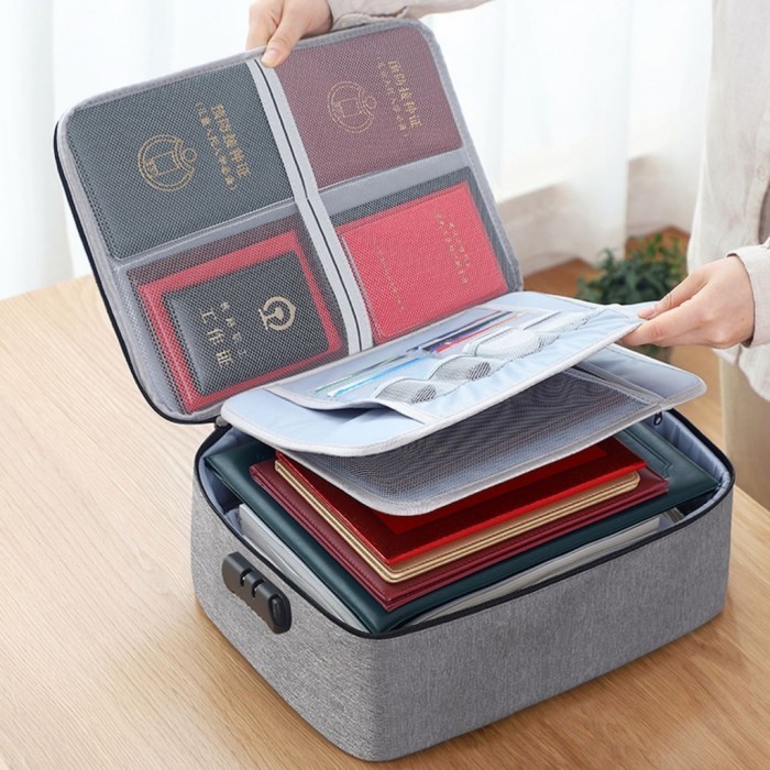 Tas Dokumen Anti Air Password Travel Bag Tas Penyimpanan Dokumen File - Grey