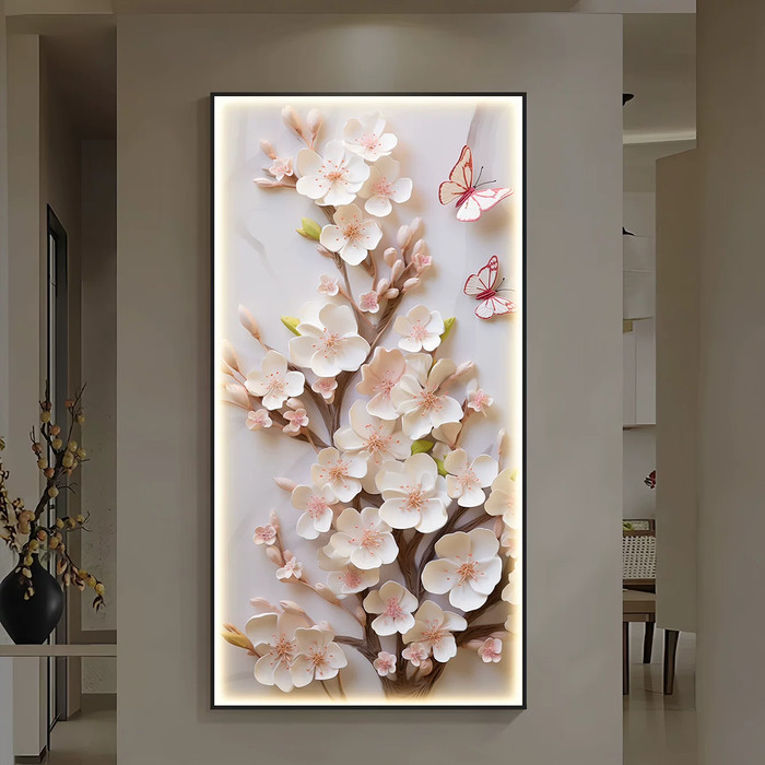 Lukisan Porcelain Painting Diamond Sakura Bunga Led Lighting
