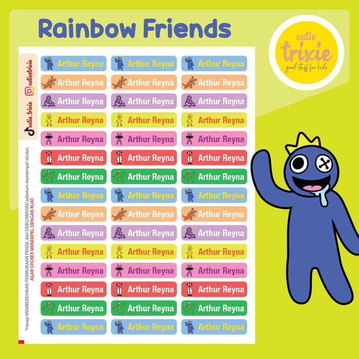 

Sticker label nama anak untuk pensil pen crayon Rainbowfriends