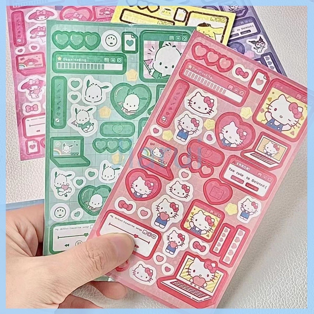 

Jiarui Stiker Sanrio/Stiker desain estetika DIY/Stiker tahan air botol ponsel laptop kucing KT lucu/stiker pola buku harian