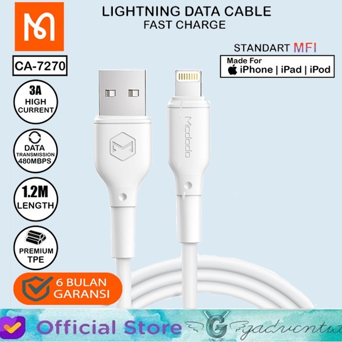 [Best]DISKON MCDODO CA-5150 KABEL CABLE CHARGER IPHONE 6 7 8 X LIGHTNING 3A 1.2 M - CA-7270 WHITE