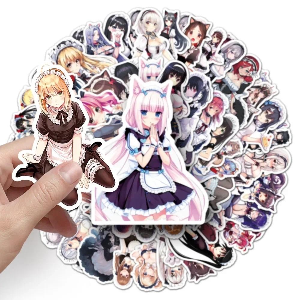 

50pcs Anime Maid Dressing Girl Stickers DIY Refrigerator Suitcase Skateboard Mobile Phone Hand Account Sticker Decal Kids Toy