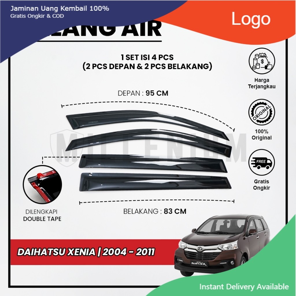 Talang Air Pintu Mobil Daihatsu Xenia 2004 – 2011 Model Slim 4 Pintu Tasya_Variasi_Mobil