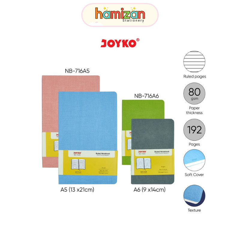 

Ruled Notebook / Diary / Agenda / Buku Catatan / Notepad Bergaris Joyko NB-716A5 ukuran A5 dan A6 192 Lembar / Buku Tulis Catatan Bergaris Ruled Notebook Joyko NB-716 A5~A6 - A6 Murah Berkualitas