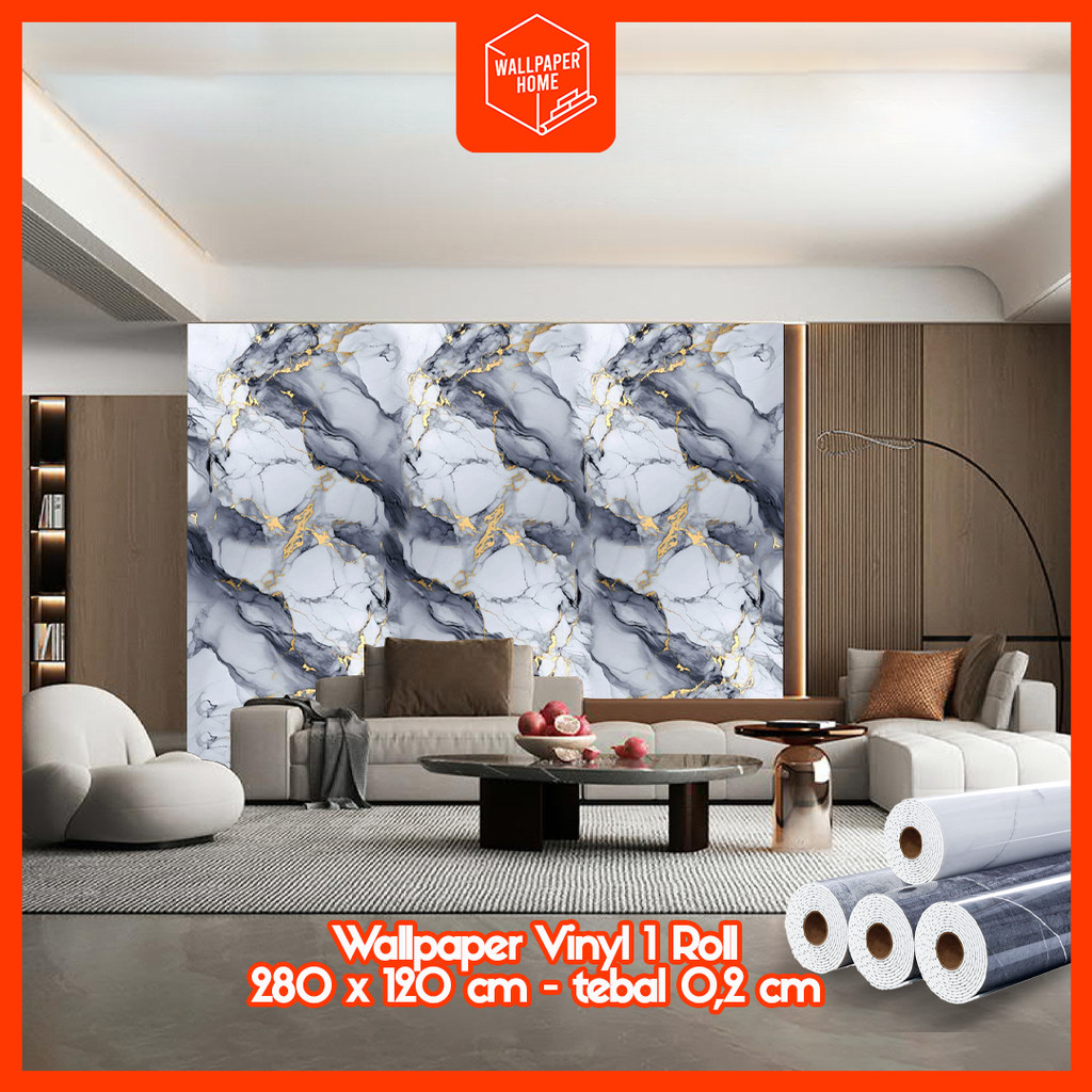 WALLPAPER HOME - Wallpaper Vinyl Satu Roll 120 x 280 cm Sticker Motif Marble Dekorasi Kamar PET Teba