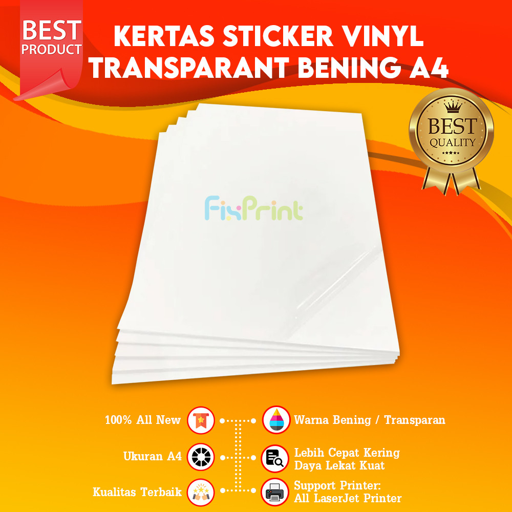 

Kertas Vinyl Sticker Transparant 1 lembar ukuran A4, Kertas Stiker Bening, Stiker Kertas Transparan Lembaran New