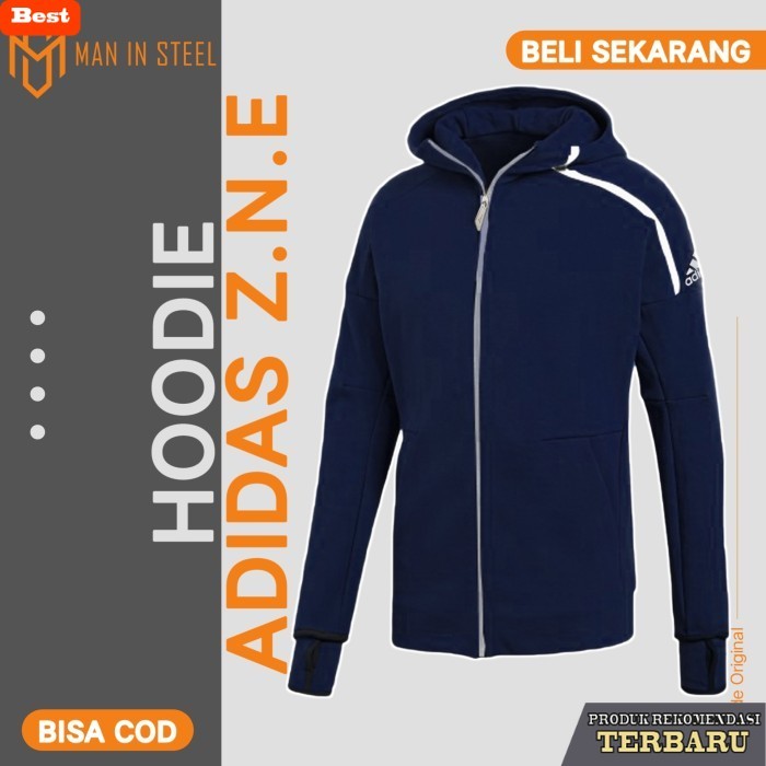 hoodie pria keren Jaket Hoodie Running Olahraga Pria Adidas Zne 2.0 White Grade Original - biru navy