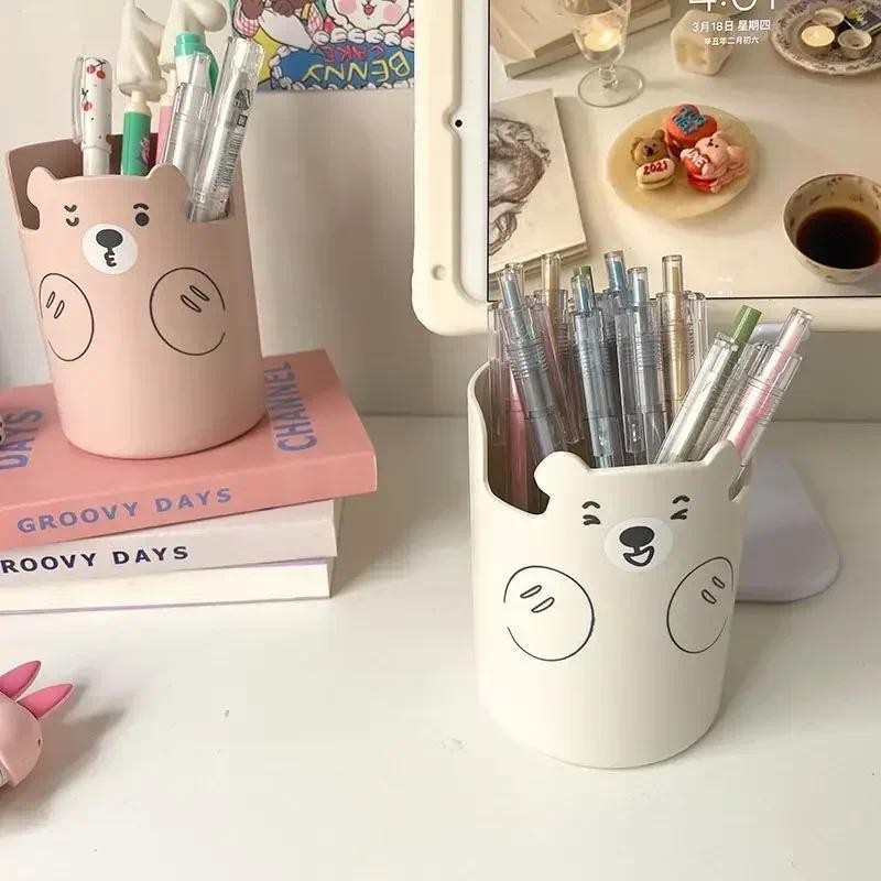 

1 Piece Mini Pencil Holder Kawaii Cartoon Animal Bear Stationery Pen Holder Phone Holder Student/Offic Supplies Desk Organiser