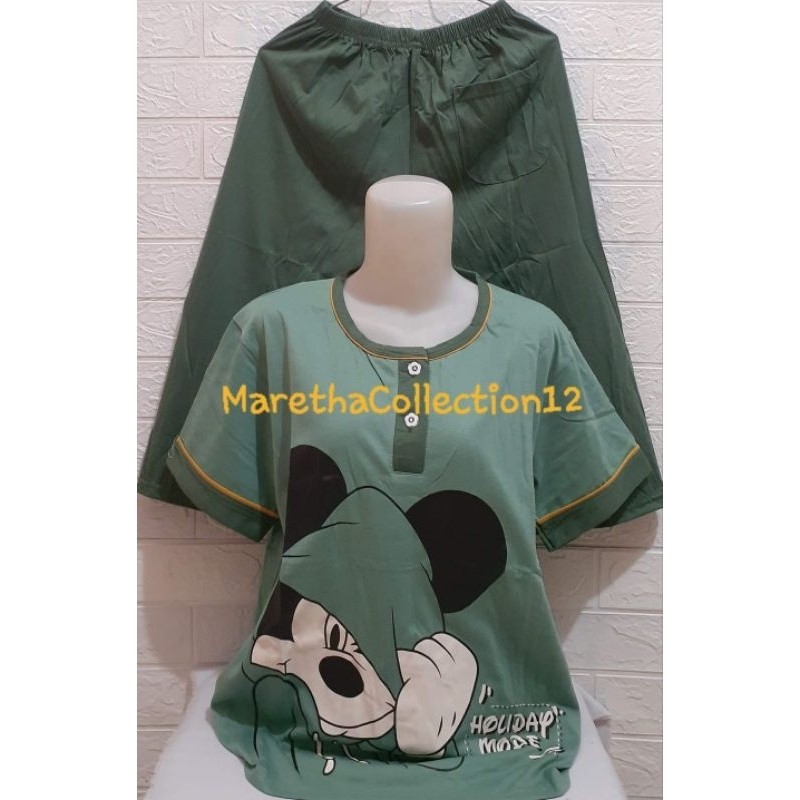 Babydoll AMRO 3/4 standart label putih / SETELAN piyama baju tidur lengan pendek celana 3/4 wanita d