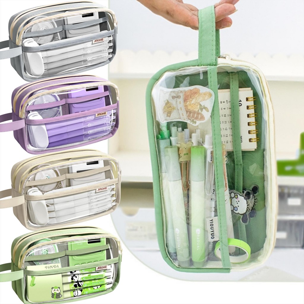 

MW036 Tempat Pensil Kanvas Clear Organizer Pencil Case Bolpoin Kotak Dompet Pouch Stationary