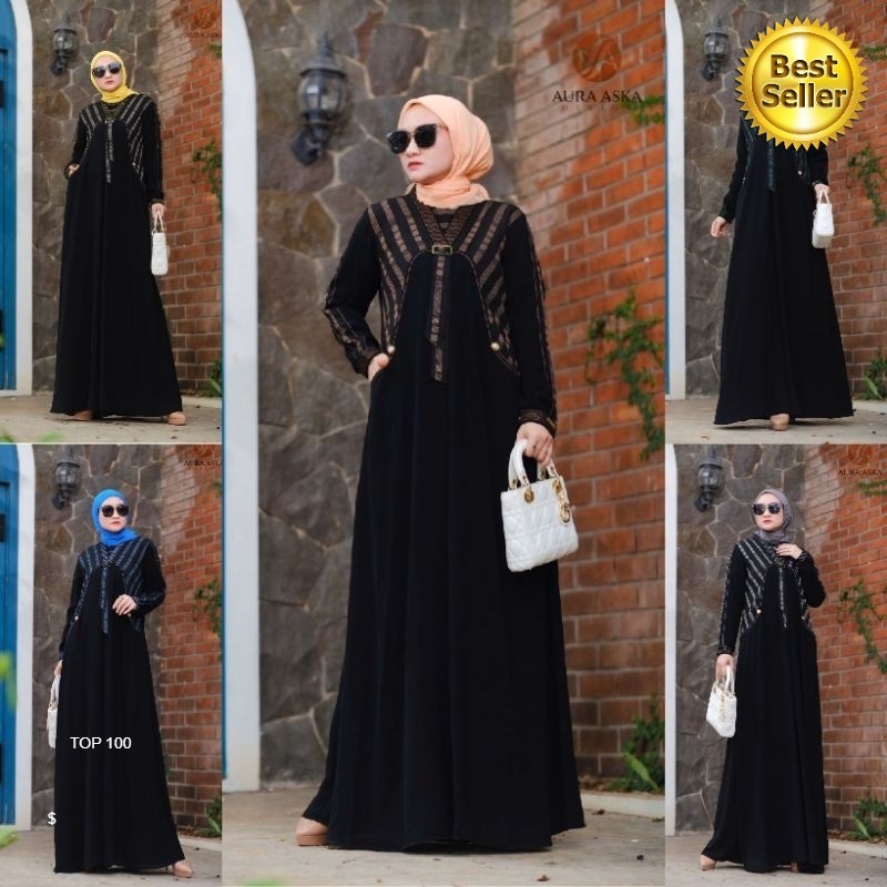 MAHALINI DRESS BY AURA ASKA / ABAYA HITAM JETBLACK MEWAH