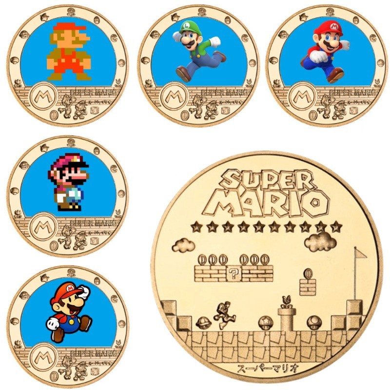 

Super Marios Bros Commemorative Coins Metal Crafts Commemorative with Gift Box Sets Kids Toys Anime Peripheral Collection Coins