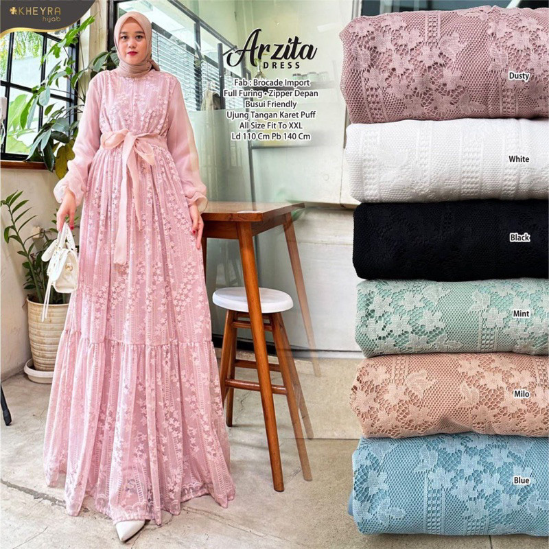 ARZITA GAMIS BY KHEYRA | BUSANA MUSLIM DRESS BAHAN BRUKAT ORIGINAL