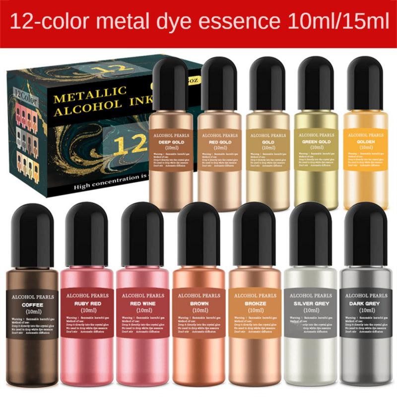 

Drop Gel Dye 10/15ml Alcohol Ink Metal 12 Color Pigment Liquid Colorant Vignette Resin Pigment