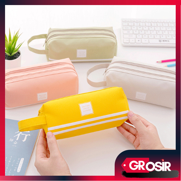 Grosir S5943 Kotak Pensil Dan Stationery Dual Zipper / Tempat Alat Tulis Perlengkapan Sekolah 2 Sisi