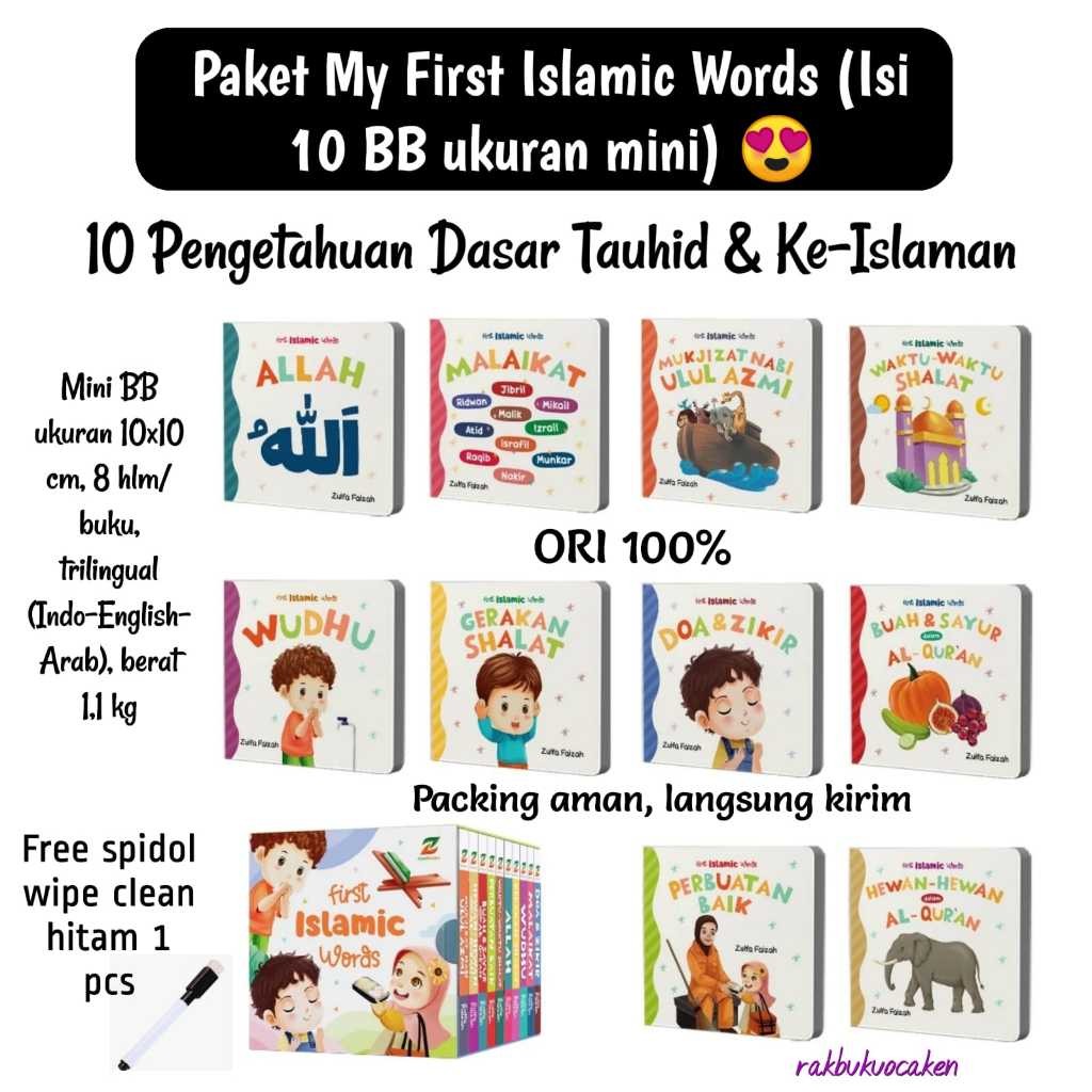 BOARDBOOK Paket First Islamic Word Isi 10 BB Ukuran Mini Boardbook Anak Bayi 0 1 2 Tahun Mengenal Ka