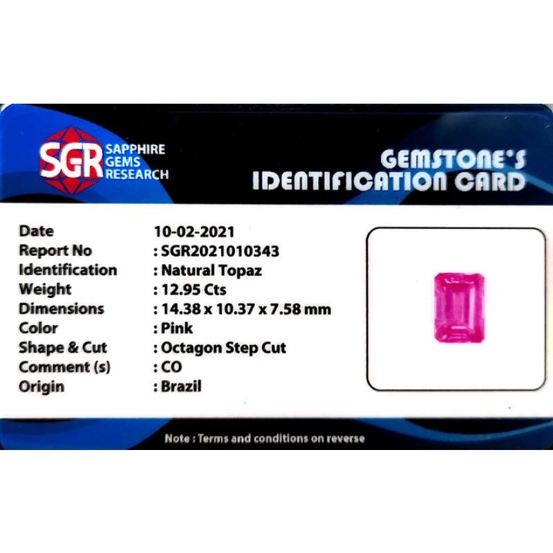 Pink topaz crystal + memo