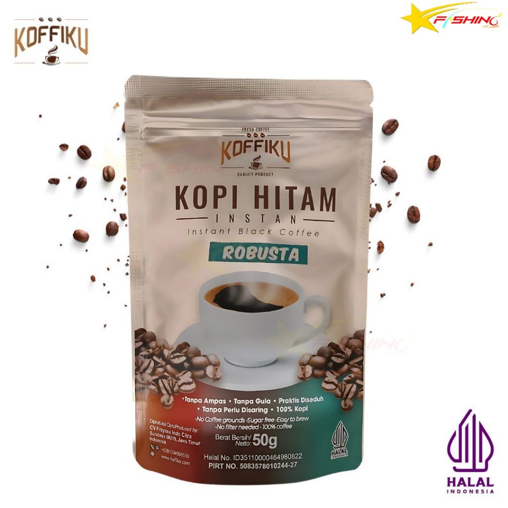 

Star Fishing KOFFIKU Kopi Instan Instan Black Coffee - Robusta - Hazelnut latte - Kopi Susu 50gr 15gr