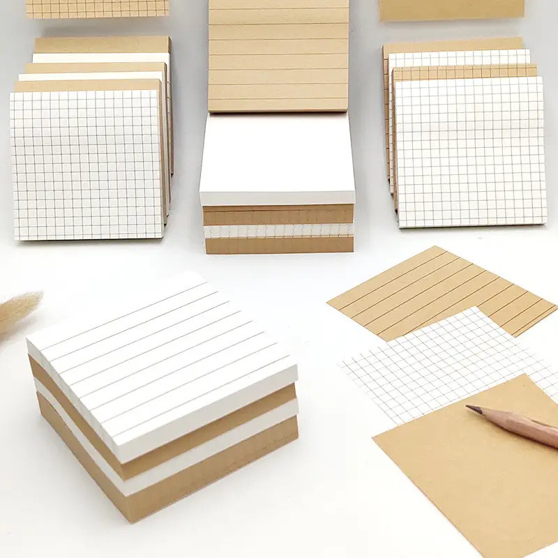 

3 Packs Kraft Paper Sticky Note Pad, Memo Note Pad With Grids Lines, Perfect for Memo Notes& Reminders