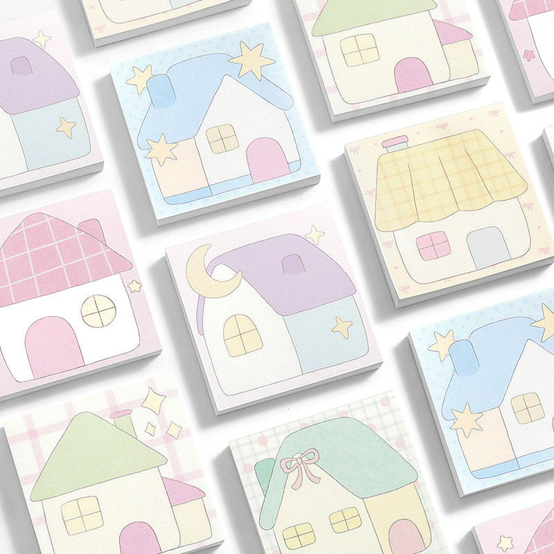 

100pcs/Set Sweet House Notepad Korean Cute Cottage Sticky Memo Korean Kawaii Girl Material Student Memo Message Notepad
