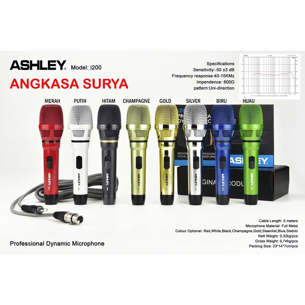 Mic Kabel ASHLEY I200 / I 200 ORIGINAL Microphone Ashley i200