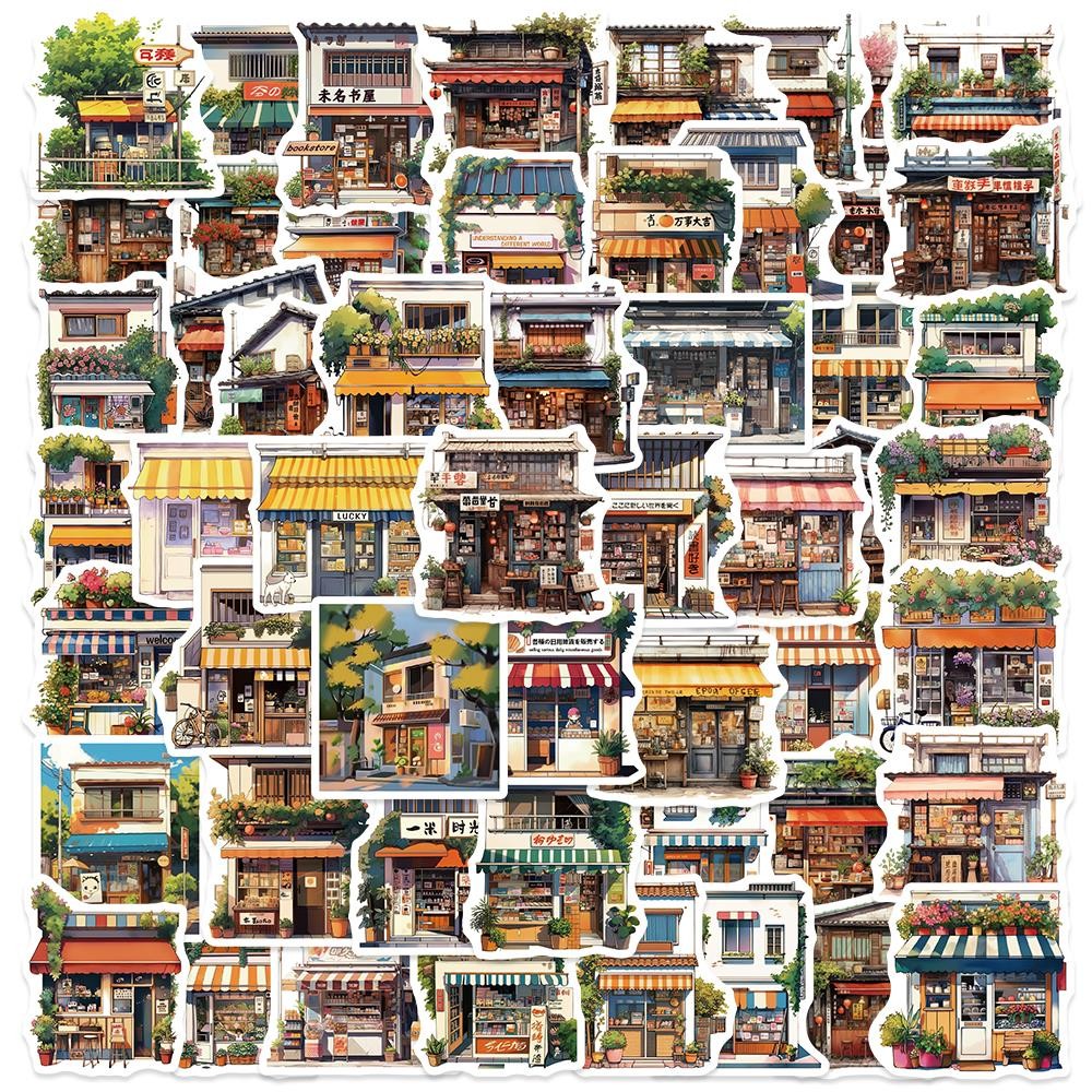 

50Pcs Japanese Style Retro Beautiful Convenience Store Stickers DIY Laptop Luggage Skateboard Decals Sticker for Kids Toys