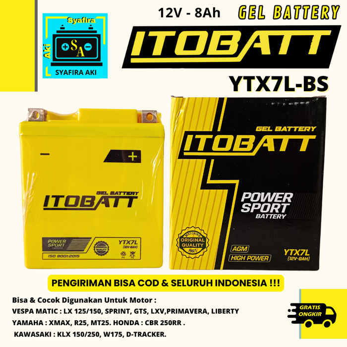 Aki Vespa Primavera ITOBATT GEL YTX7L-BS 12v 8Ah