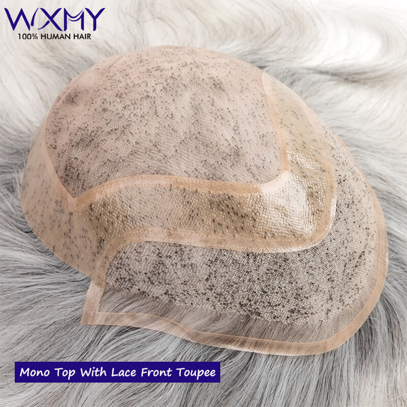 Breathable Mono Lace Pu Base Male Hair Prosthesis 100% Human Hair Men's Wig Systems Natural Hairline