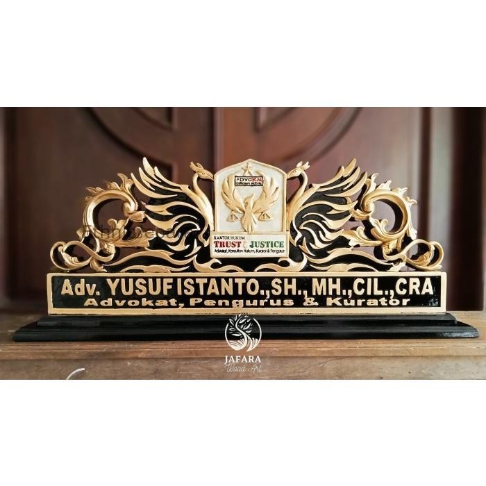 

papan nama meja ukiran jepara -papan nama jabatan motif burung phonix - 50 cm Termurah Seindonesia EJ4354