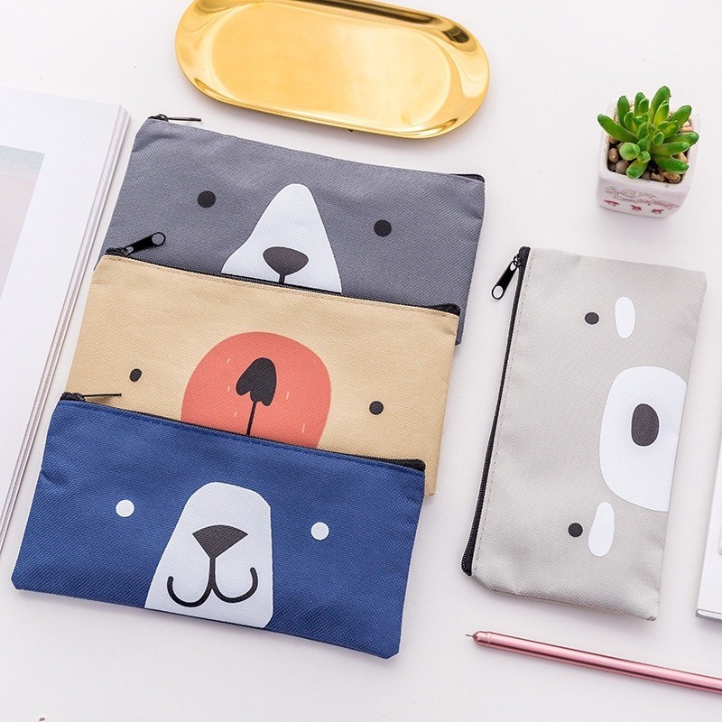 

MAOMAO Tempat Pensil Pulpen Kain Kanvas Karakter Hewan Lucu Kotak Pensil Serbaguna Motif Animal Dompet pouch make up kosmetik wanita
