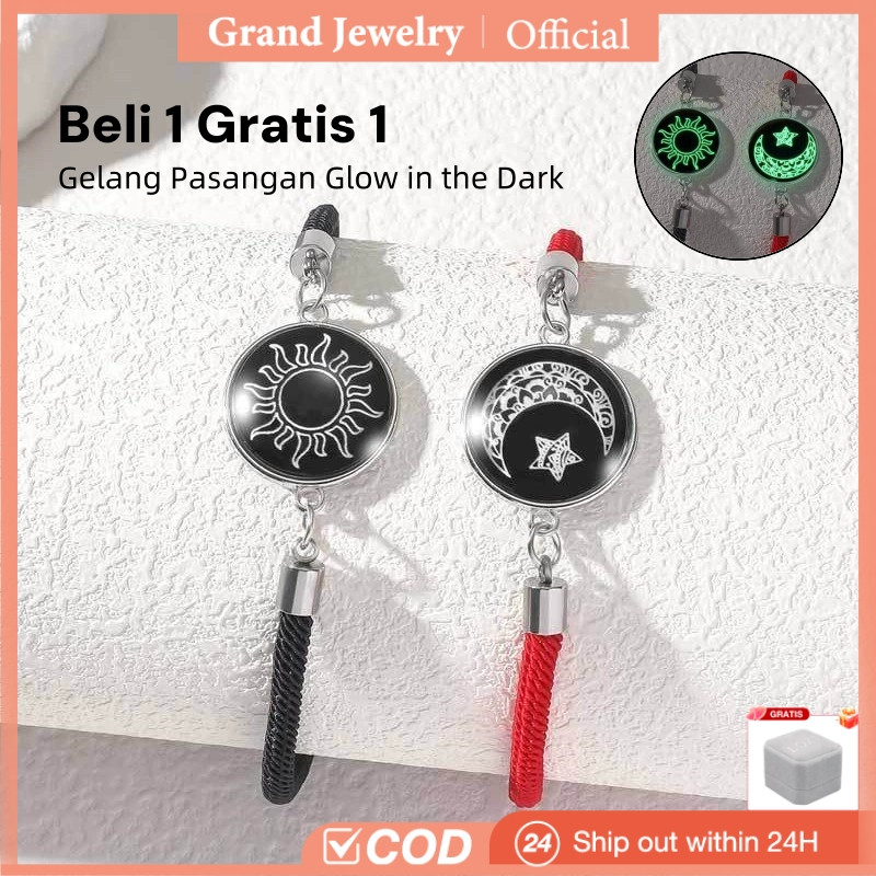 【Beli 1 Gratis 1】Gelang Couple Pasangan Getar Glow in the Dark Bintang Bulan Titanium Gelang Getar J